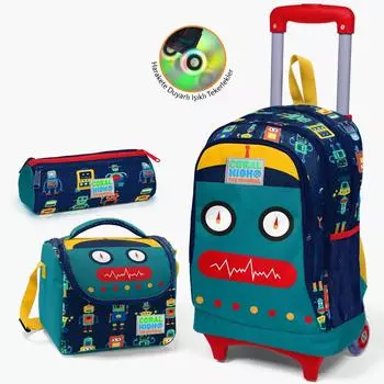 Детский скребок Coral High темно-синего цвета с рисунком робота Civit, набор из 3 сумок SET0123380