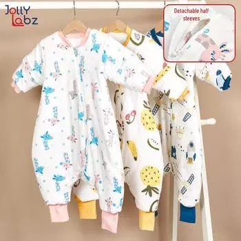 Детский спальный мешок из толстого и тонкого хлопка: Разрез по ноге, мультяшный дизайн, с рукавами, на все времена года 70 (For height 70-80cm)