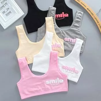 Детский спортивный бюстгальтер с принтом для девочек, тренировочное нижнее белье для подростков, летний жилет на бретелях One Size белый