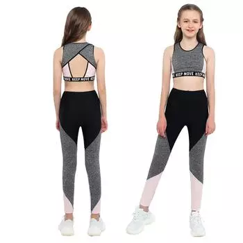 Детский спортивный костюм из двух предметов для девочек: укороченные топы со штанами, комплект для гимнастических танцев 10-12 Years синий