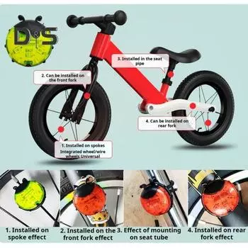 Детский светильник со спицами для беговела, водонепроницаемая лампа в форме божьей коровки, декоративная лампа для колеса горного велосипеда, светодиодная сигнальная лампа для ночной езды, аксессуары для велосипеда красный