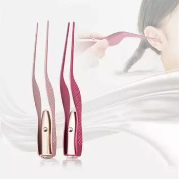 Детский светодиодный фонарик, ушная ложка, средство для удаления воска, средство для очистки ушей, пинцет, инструмент для чистки розовый