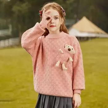 Детский свитер для девочек, повседневные детские свитера с украшением в виде маленького медвежонка с рисунком 150