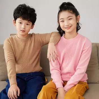 Детский свитер из 100% мериносовой шерсти, детский зимний пуловер из плотной шерсти, мягкий теплый осенний джемпер, вязаный топ с круглым вырезом 100 бежевый