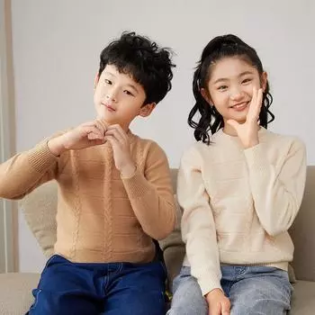 Детский свитер из 100% мериносовой шерсти, детский зимний пуловер из плотной шерсти, мягкий теплый осенний джемпер, вязаный топ с круглым вырезом 100 бежевый