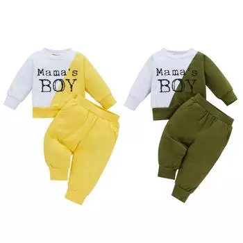 Детский свитер с длинными рукавами, брючный костюм, топ с надписью, комплект длинных штанов одного цвета, весенне-осенняя одежда для мальчиков 110