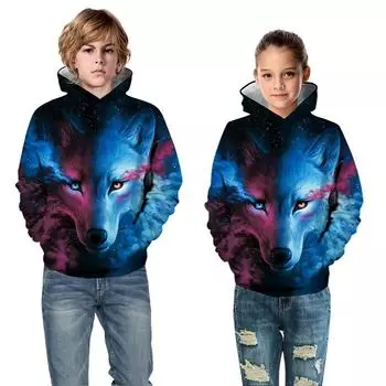 Детский свитер с капюшоном и цифровым принтом 3D-узоров – свободный свитер-толстовка с капюшоном на весну/осень TZ190; 145cm-150cm(L)