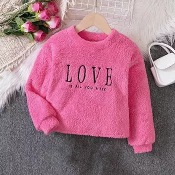Детский свитер с вышитыми буквами для девочек, детский теплый плюшевый топ с длинными рукавами 110