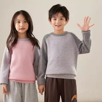 Детский свитер унисекс с круглым вырезом Qinghe кашемир 30% кашемир 70% шерсть детский осенне-зимний шерстяной пуловер мягкий и теплый 110 серый