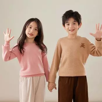 Детский свитер унисекс с круглым вырезом Qinghe кашемир 30% кашемир 70% шерсть детский осенне-зимний шерстяной пуловер мягкий и теплый 110 мясо коричневый