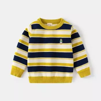 Детский свитер в европейском и американском стиле для мальчиков, двухслойный, хлопчатобумажная нить, вышитый полосатый медведь, вязаный свитер Tide 100 жёлтый