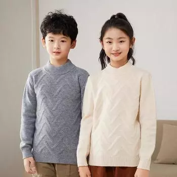 Детский свитер, водолазка из 100% мериносовой шерсти, детский зимний толстый шерстяной пуловер, мягкий теплый осенний джемпер, вязаные топы 100 бежевый