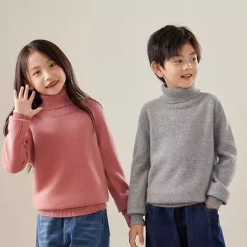 Детский свитер-водолазка унисекс Qinghe кашемир 30% кашемир 70% шерсть детский осенне-зимний шерстяной пуловер мягкий и теплый 110 серый