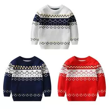 Детский свитер, вязаный пуловер с круглым вырезом и длинными рукавами 100