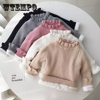 Детский свитер женский зимний вязаный свитер с толстым бархатом и теплым верхом базовое пальто 80 бежевый