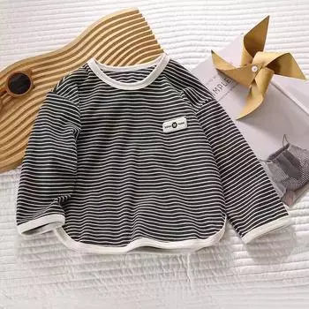 Детский свитшот для малыша в полоску для мальчиков и девочек, топ, одежда, осенняя хлопковая футболка с длинным рукавом, детская одежда, одежда для мальчиков и девочек, весна-осень 80