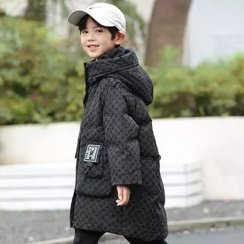 Детский свободный пуховик, зимнее повседневное пальто с капюшоном для мальчиков 120cm