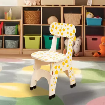 Детский табурет-стремянка деревянная с поддержкой спинки переносная в форме жирафа для ванной комнаты