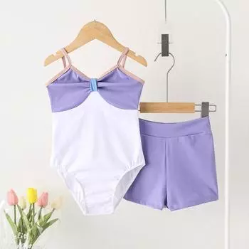 Детский танцевальный костюм для девочек, костюм для занятий балетом, костюм для гимнастики, боди на бретелях 100100-110cm фиолетовый