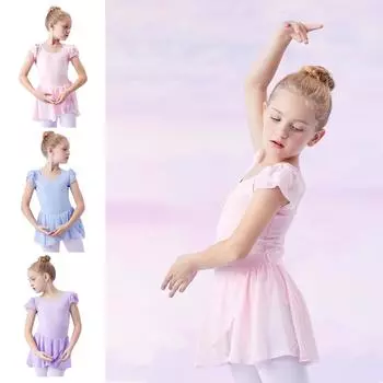 Детский танцевальный трико для маленьких девочек, летняя тренировочная одежда с летающими рукавами, балетный цельный спортивный костюм 4-5 Years синий