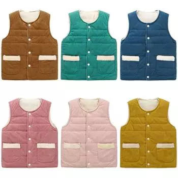 Детский теплый кардиган без рукавов, пальто, жилет на пуговицах 90 жёлтый