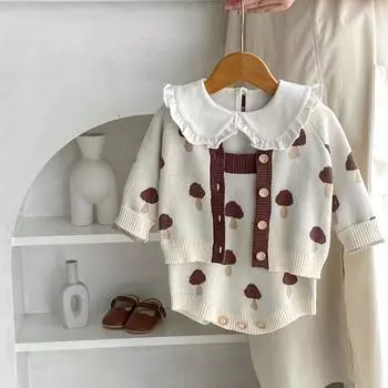 Детский теплый комплект одежды, повседневное пальто, модный комбинезон, вязаные свитера для маленьких девочек, детские трикотажные комбинезоны bafanou 86154 90cm(18-24M) бежевый