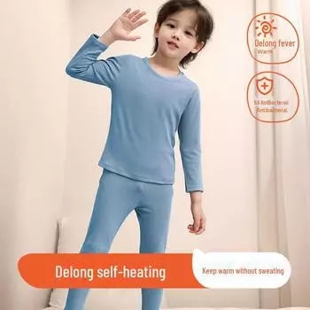 Детский теплый костюм-двойка из немецкого бархата: Комплект нижнего белья из хлопка с круглым вырезом для мальчиков и девочек - Коллекция осень и зима 120cm (Fit 110-120cm)