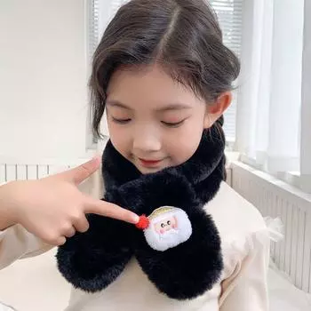 Детский теплый шарф из кроличьего меха, детский шейный платок, осенне-зимний, утолщенный, универсальный, мультяшный, рождественский, плюшевый, милый маленький шарф