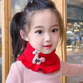 Детский теплый шарф Yousheng с мультяшным узором и оборками, вязаный зимний шарф, утолщенный термошарф для мальчиков и малышей, эластичный теплый шарф розовый