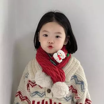 Детский теплый шерстяной шарф на осень и зиму, симпатичный двойной ветрозащитный шарф с крестиком для мальчиков и девочек, вязаный шейный платок красный