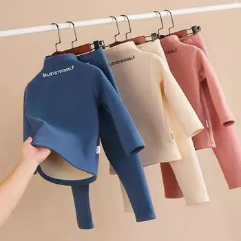 Детский термобелье, бархатный костюм, осенняя одежда и штаны для мальчиков, утепленная пижама для девочек, самонагревающаяся домашняя одежда 140cm синий