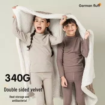 Детский термобелье из немецкого бархата – утолщенный однотонный цвет для осени и зимы 110 темно-фиолетового