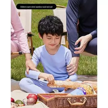 Детский термобелье - теплая осенняя одежда и брюки с бархатным наполнителем для мальчиков и девочек 140 электрический синий