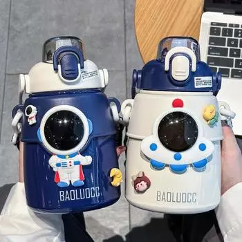 Детский термос, милая бутылка для воды для девочек, большая емкость, астронавт, термос из нержавеющей стали, студенческая кружка для воды чёрный