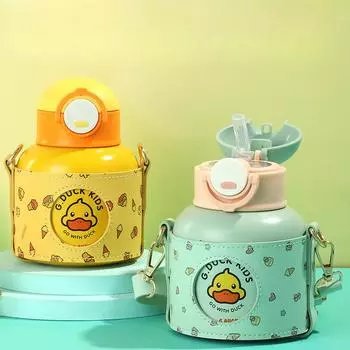 Детский термос с героями мультфильмов, кружка-термос из нержавеющей стали 316, вакуумная студенческая чашка с соломой 520ml