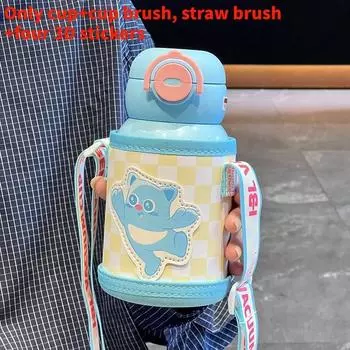 Детский термостакан с мультяшным принтом, с соломинкой и защелкой, для ежедневного использования