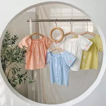 Детский тонкий топ с квадратным вырезом и короткими рукавами для девочек 140