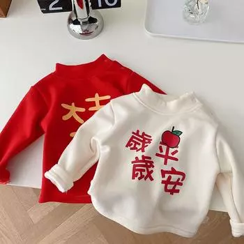 Детский топ, повседневная универсальная футболка с простым принтом и половиной высокого воротника 120