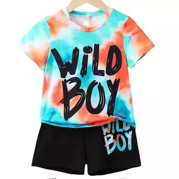 Детский топ, повседневный летний детский комплект, топы с круглым вырезом, шорты для мальчиков, повседневная одежда для мальчиков, уличная одежда с 3D-принтом, детские комплекты 100