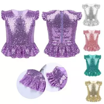Детский топ с блестками и баской на молнии сзади для Хэллоуина, карнавала, дня рождения, тематические вечерние костюмы 3-4 Years лавандовый