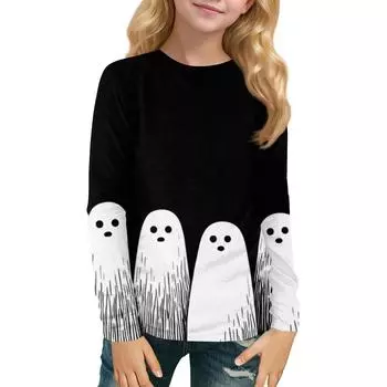 Детский топ с длинным рукавом, круглым вырезом, с принтом, повседневный 110 чёрный