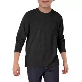 Детский топ с длинными рукавами и круглым вырезом, однотонный, повседневный 110 чёрный