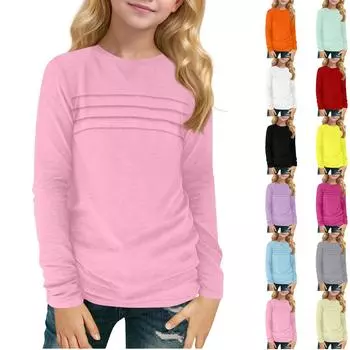 Детский топ с длинными рукавами и круглым вырезом, однотонный, повседневный 110 бежевый