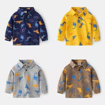 Детский топ с длинными рукавами, весенний, для мальчиков, мягкая рубашка-поло с длинными рукавами и рисунком из мультфильма 90cm