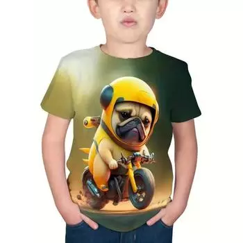 Детский топ с изображением собаки из мультфильма, модная летняя футболка с 3D-принтом, футболки для мальчиков, повседневные топы с коротким рукавом и круглым вырезом для девочек 170