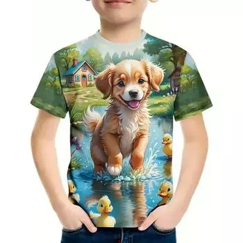 Детский топ с изображением собаки из мультфильма, модная летняя футболка с 3D-принтом, футболки для мальчиков, повседневные топы с коротким рукавом и круглым вырезом для девочек 170