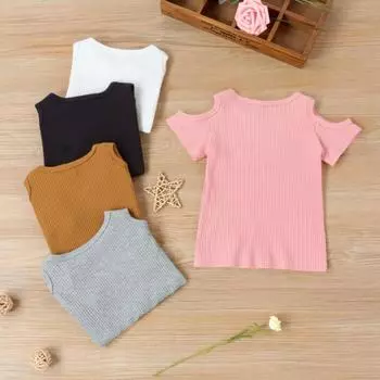 Детский топ с короткими рукавами и протекающими плечами для девочек 2XL/130