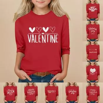 Детский топ с круглым вырезом и рукавами, на каждый день с принтом ко Дню святого Валентина S
