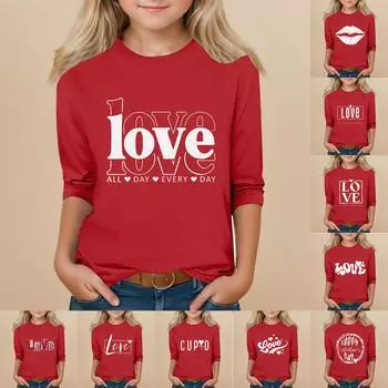 Детский топ с круглым вырезом и рукавами, на каждый день с принтом ко Дню святого Валентина L верблюд