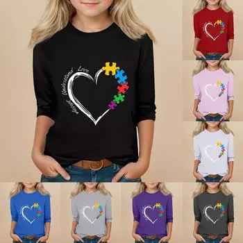 Детский топ с круглым вырезом и рукавами, на каждый день с принтом ко Дню святого Валентина 120